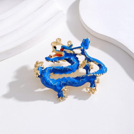 Yousheng Ethnic Style Brooch Pin Unisex Dragon Shape Rhinestone Inlaid Enamel Pin Clothing Coat Badge Jewelry Party Accessories