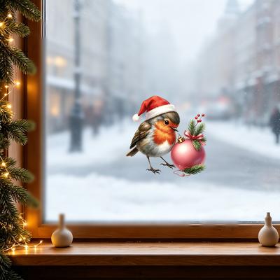 Sticker Christmas Robin Static Window Decal - Does Not Scratch Glass for Living Room Windows