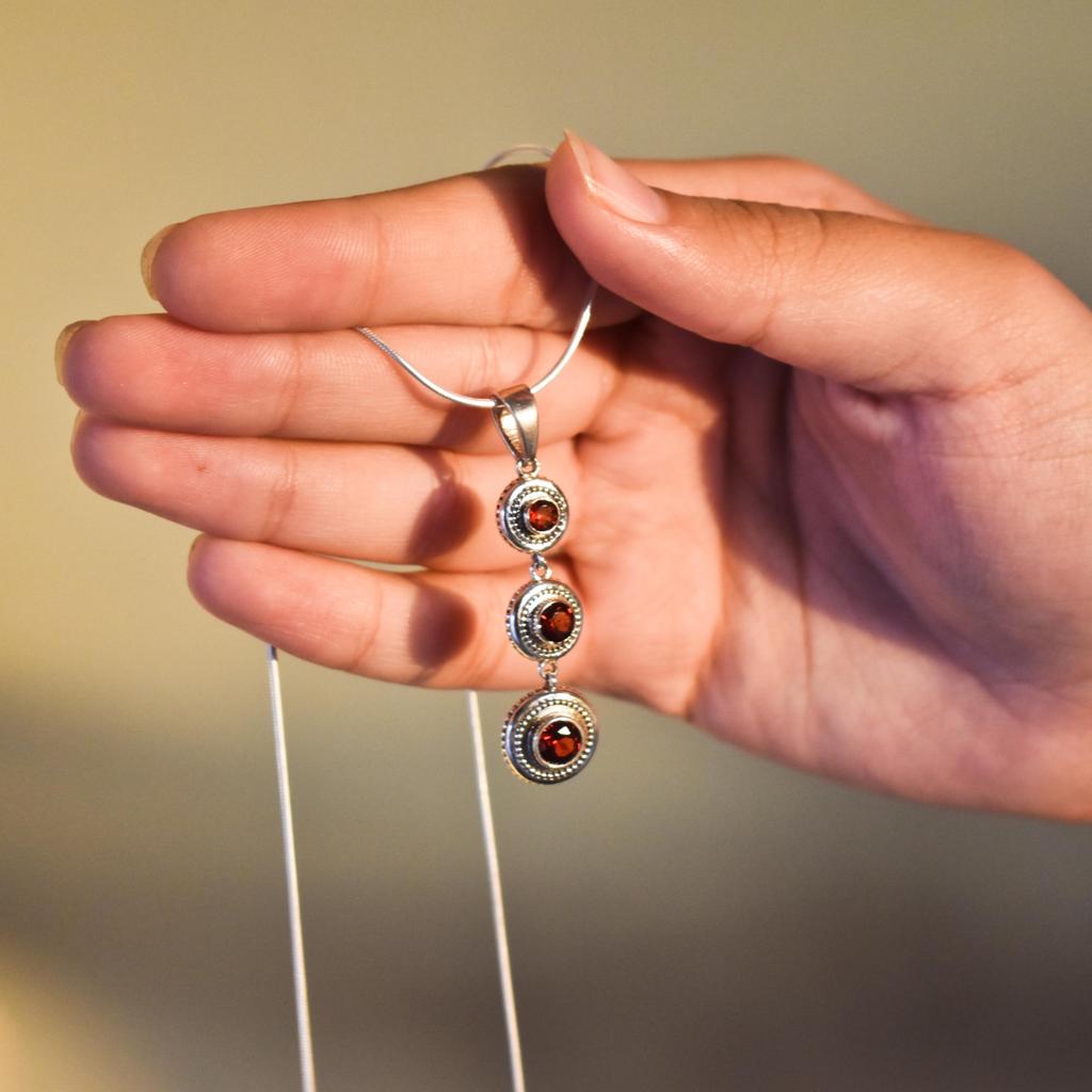 Genuine Garnet Dangle Pendant, 925 Silver Gemstone jewelry, Gift for her