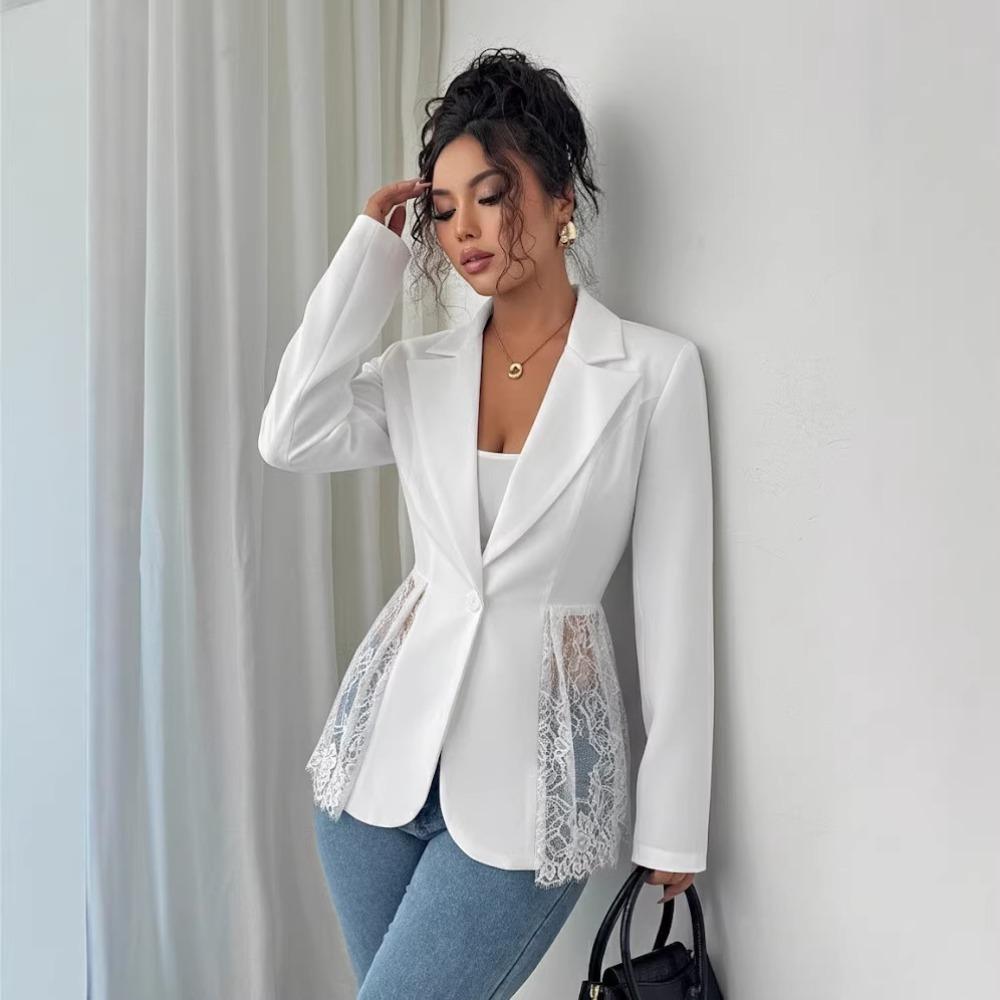 Fashionable Women's Western-style Suit Jacket with Lace Trim, Stylish, Versatile, Sexy, Slimming, Single-button, New Style, Casual Suit Jacket