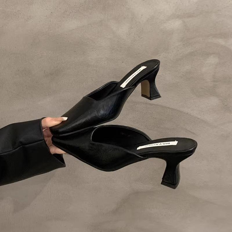 Slippers Wear Women's High-heeled Bag Head and Half Thick-heeled Temperament, Not Tired Feet, New Shoes In Spring and Summer 2025, Light-mouth Si