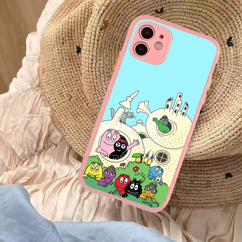 Cute Cartoon Barbapapa Phone Case For iPhone 16 15 14 Plus 15 13 12 11 Pro Max X XS MAX Matte Cover