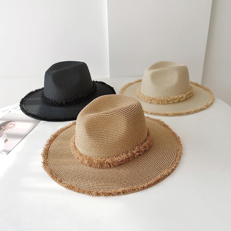 My Extreme Outdoor Activities Women's Black Sun Beach Vacation Panama Hat Sunshade Hat Raffia Edge Fedora Straw Hat Cm