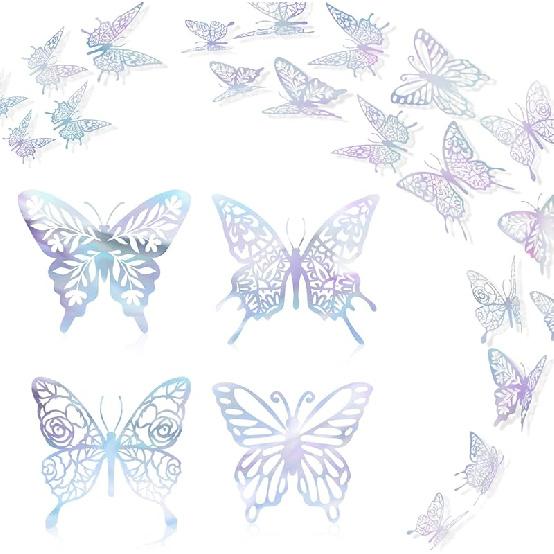 Purple Butterfly Stickers Decor 48pcs 4 Styles 3 Sizes Butterfly Decorations Butterfly Party Cake Decorations 3D Butterfly Stickers Decals for Girls