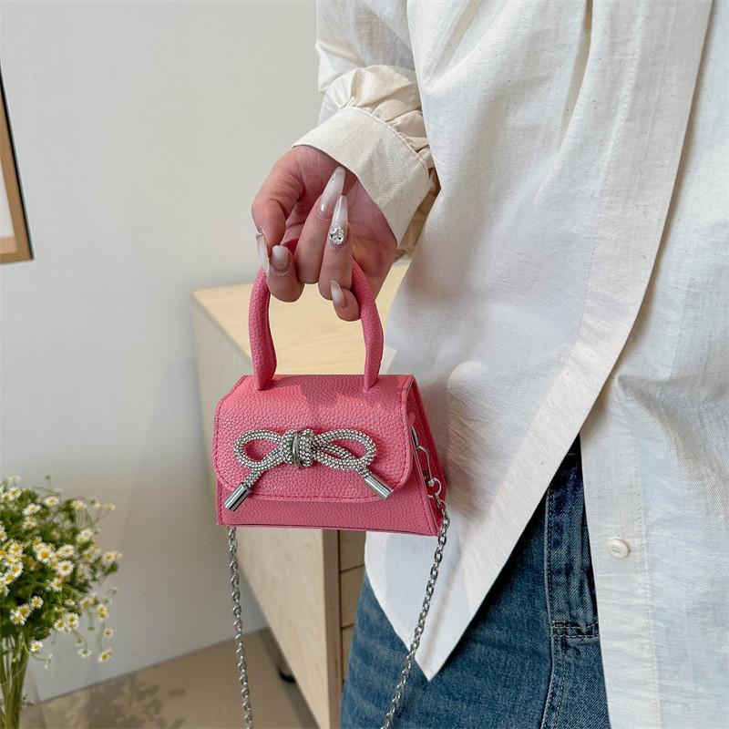 Stylish Mini Square Handbag For Women In Black And Rose Pink With Chain Shoulder Strap