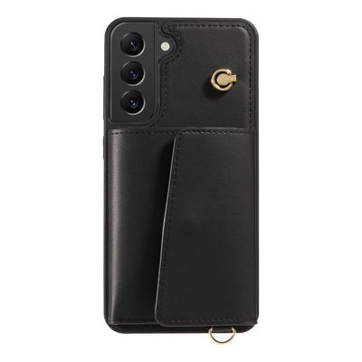 For Samsung Galaxy S22+ 5G Crossbody Phone Case Card Holder Kickstand Leather Coated TPU Mobile Cover