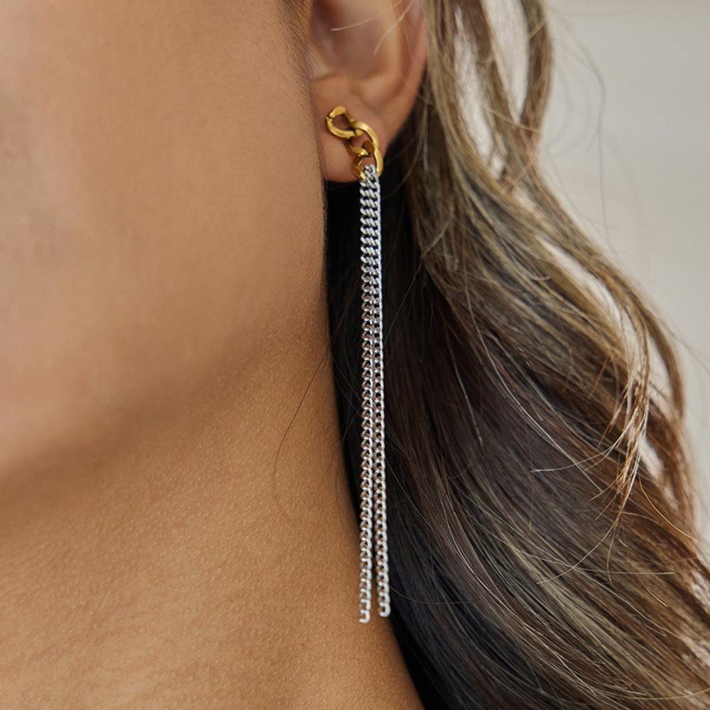Design Modern Minimalist 18K Gold, Gold and Silver Color Matching Chain Fringed Earrings Earrings