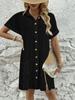 In-Stock European & American Summer Solid Color Casual Lapel Button Shirt Dress for Women