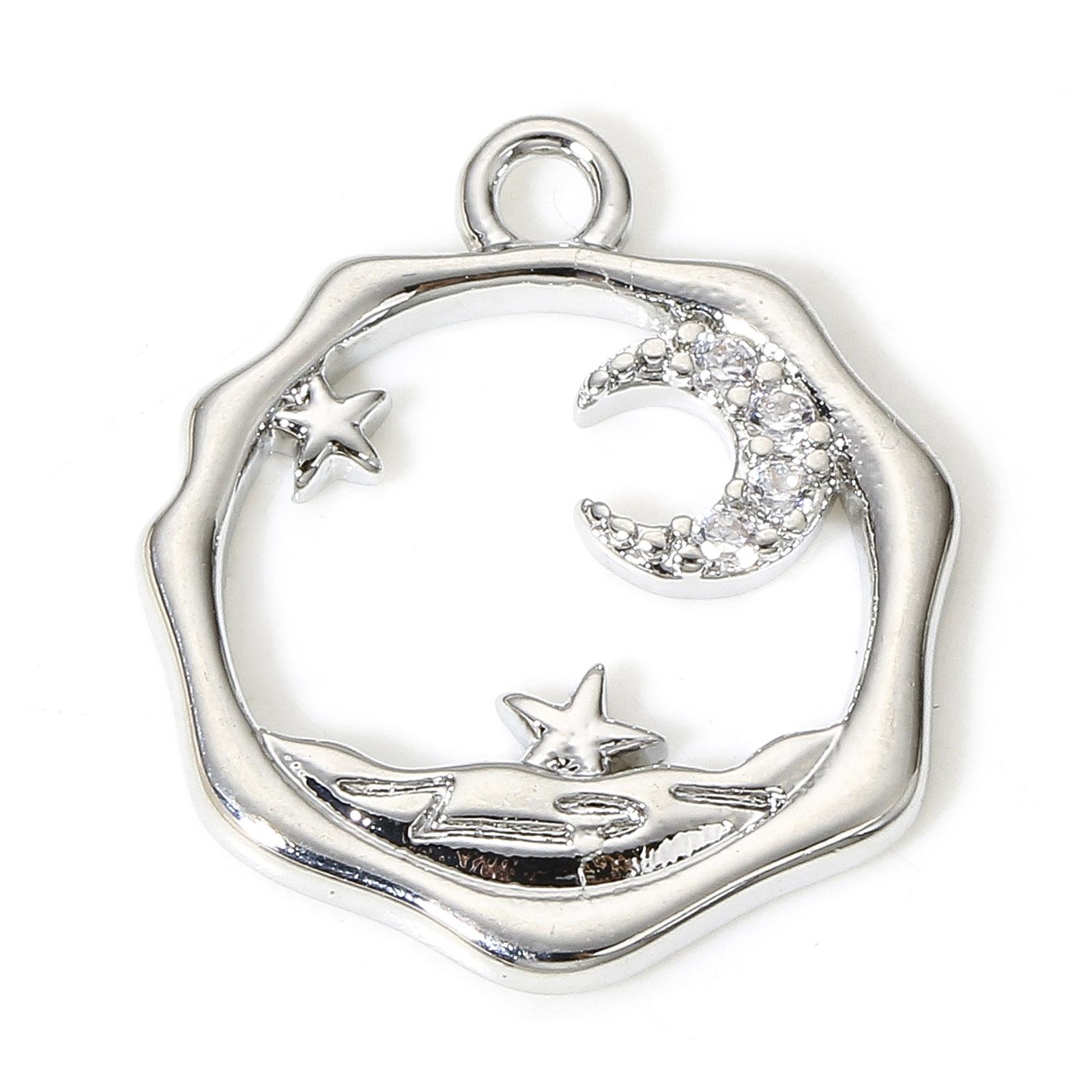 

1pc Copper Charms Silver Color Heart Moon Star Rhinestone Pendant DIY Necklace Earrings For Women Party Jewelry Findings