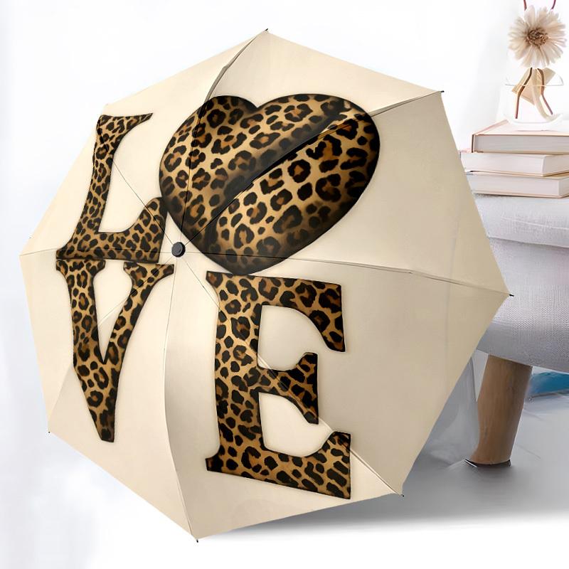 1pc Leopard Love Automatic Open/Close Umbrella Compact Folding Umbrella, All-Season Portable Umbrella for Women/Men F1124228
