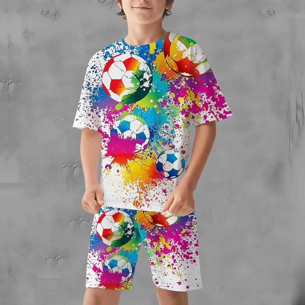 Children's set,3D Printing,O Neck,Short Sleeve,Casual,Lightweight Top,halloween,Hip Hop ,2-piece set,Fashion