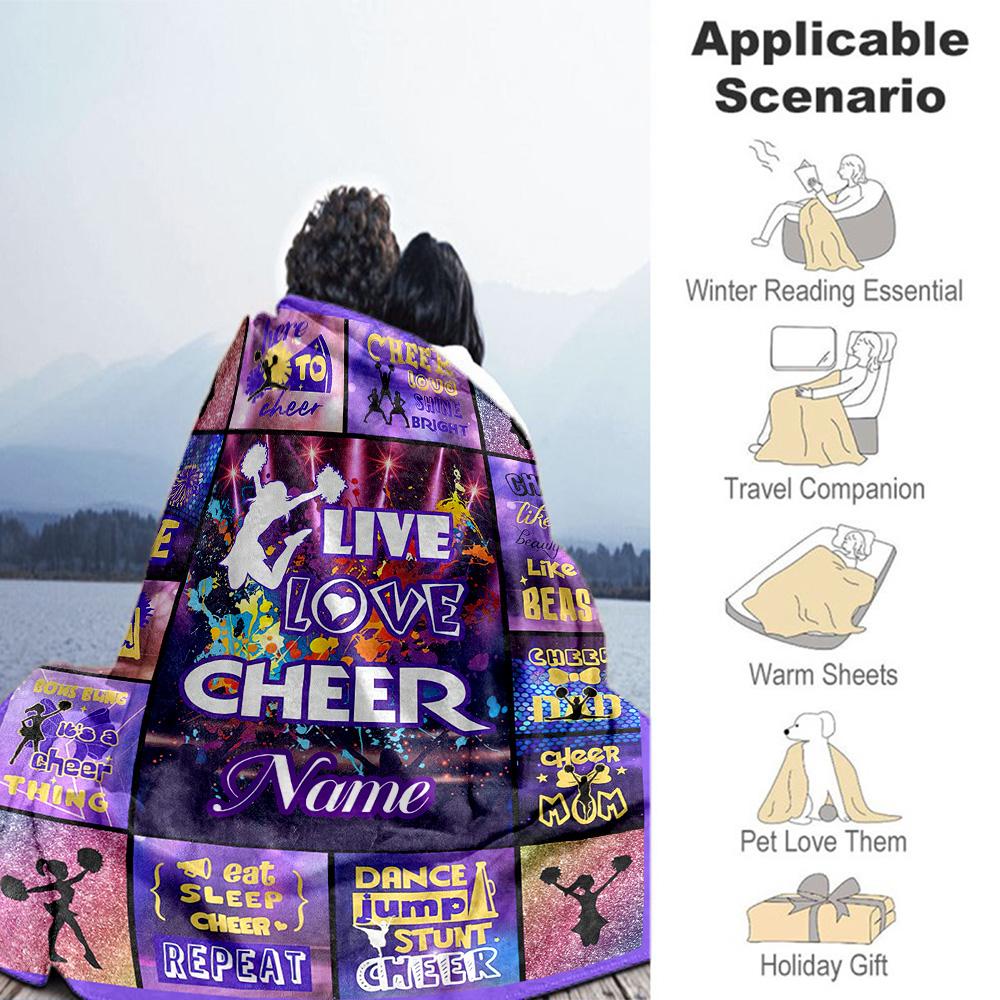 Purple Cheerleaders Personalized Name Blanket Cozy Customizable Blanket Durable Comfort Throw For Picnics Office Office Chair Nap Ideal for All Season