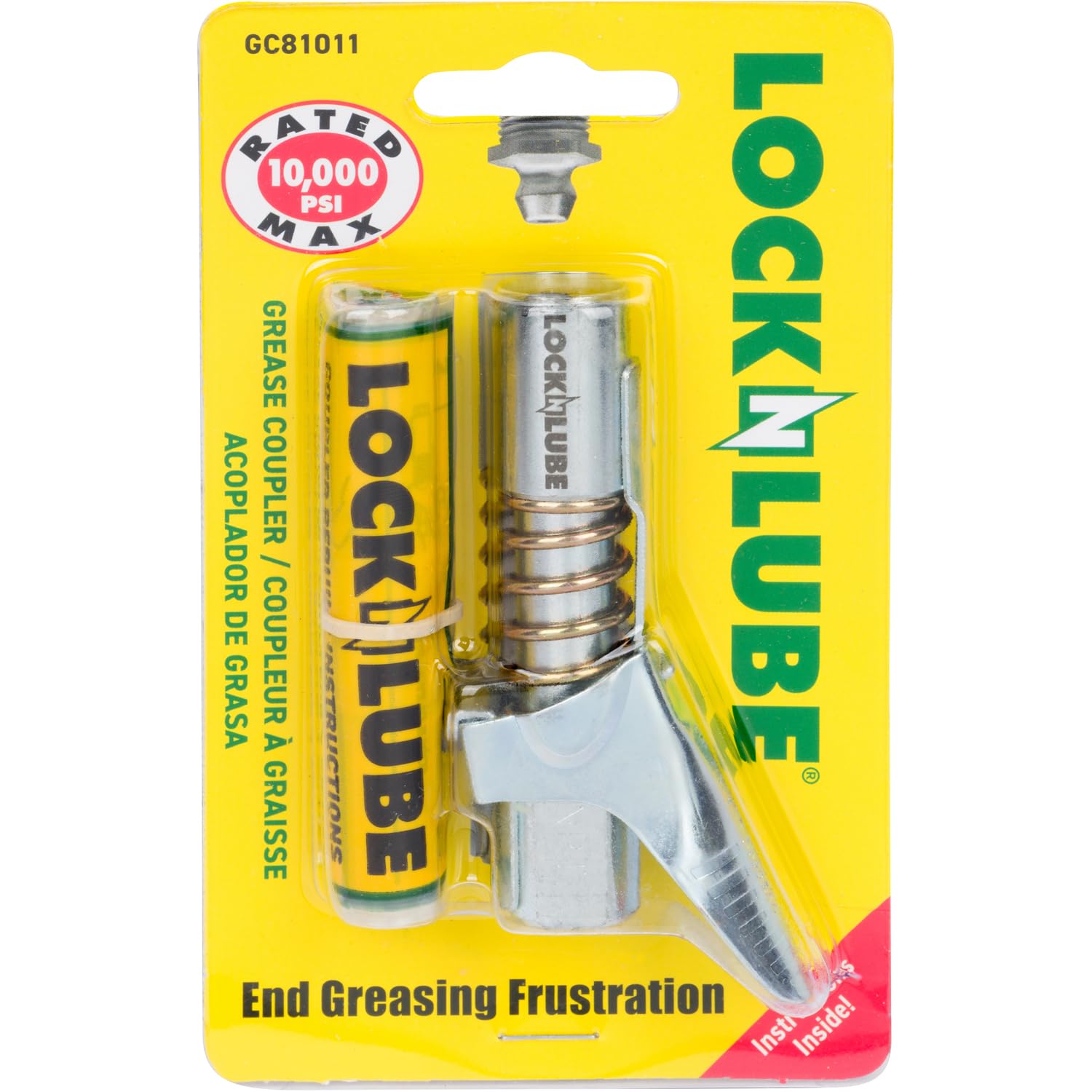 

LockNLube Grease Gun Coupler – Grease Injection Pipe Fitting. Easy to connect – simply lock on and release the clasp to inject grease without contamin