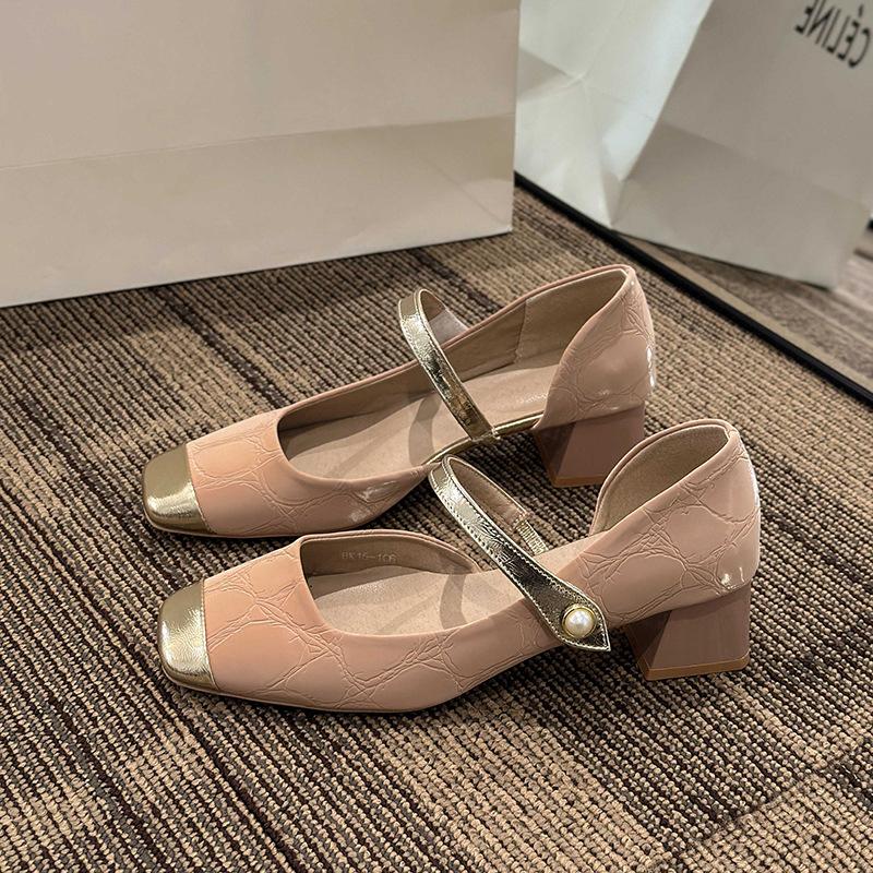 

Нишевые туфли Мэри Джейн новые весенне-летние с юбками толстый каблук высокий каблук французские сказочные туфли нежная мода одинарные туфли 35 розовый