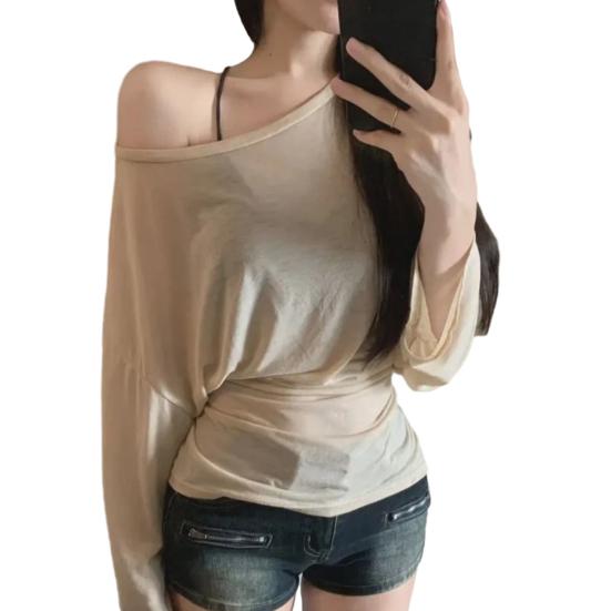 Summer Blouse Slope Collar Long Sleeve Lace-up Waist Sun Protection Cover-Up Soft Stretchy Outdoor