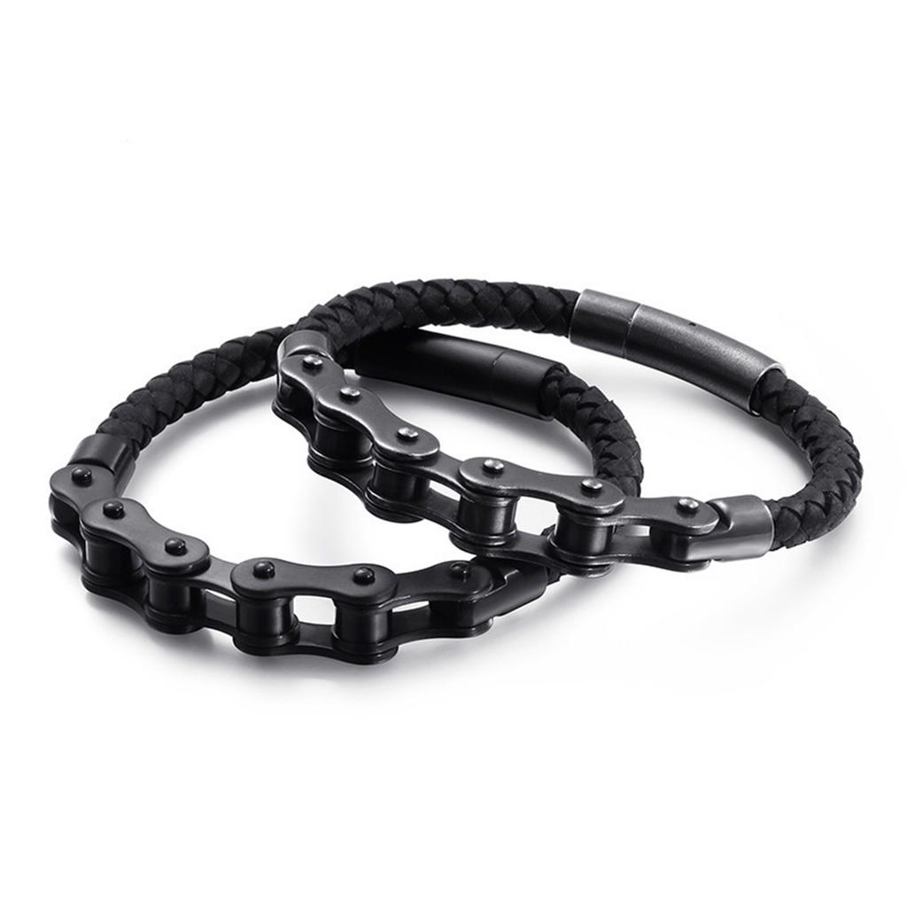 Men Braided Leather Bracelet Punk Bicycles Mechanical Chain Bracelet Single Layer Cuff-link Bracelet Fashion Jewelry