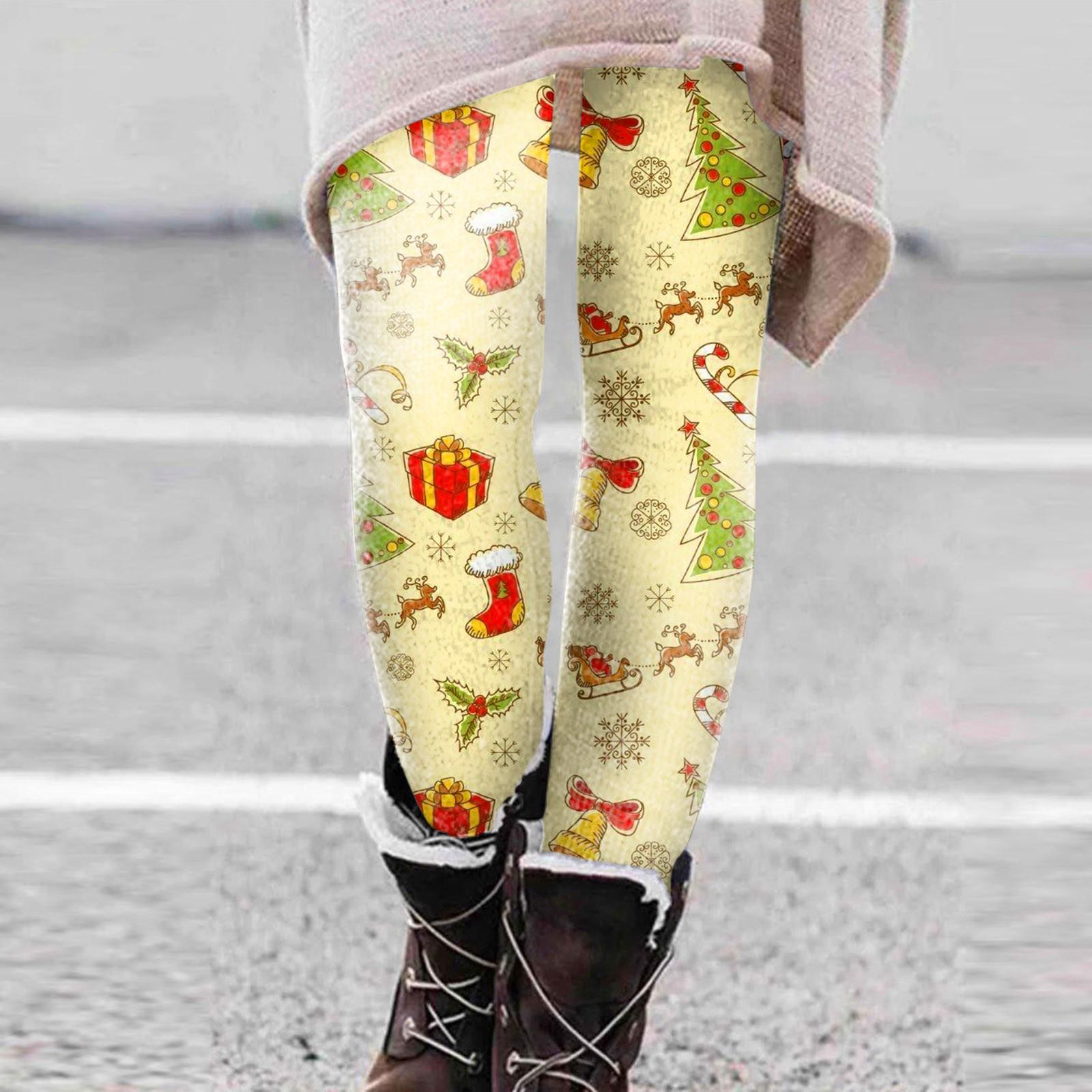 

Женская мода с рождественским принтом, высокопрочные эластичные мягкие леггинсы на животе S жёлтый