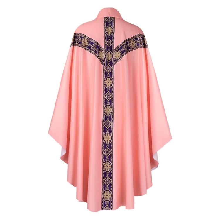 Church Pastor Celebrant Chasuble Priest Robe Gown Church Mass Vestment Robe with Stole and Crosses Necklace for Women Men