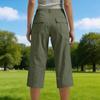 Women Casual Cargo Capri Pants Elastic Waist Stretchy Waistband Relaxed Fit Utility Trousers with Pockets Mid Calf Length