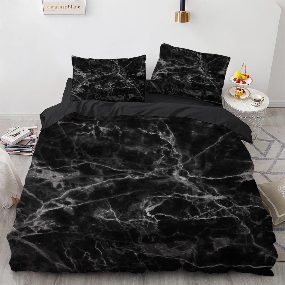 Marble King Queen Duvet Cover Cool Black and White Texture Pattern Bedding Set for Teens Adults 2/3pcs Polyester Quilt Cover