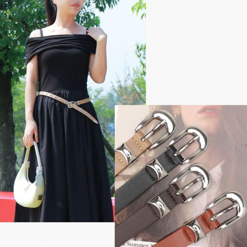 Punk Flower Rivet Belt Korean Style Thin Waist Strap Casual PU Leather Waistband  Girl