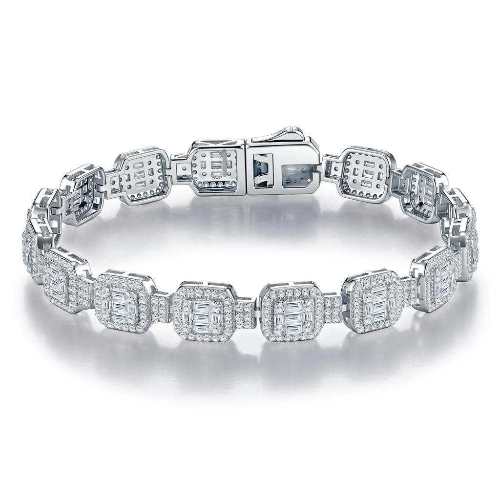 Heavyweight Hip-Hop Bling: Square Cluster Moissanite Tennis Bracelet In 925 Silver