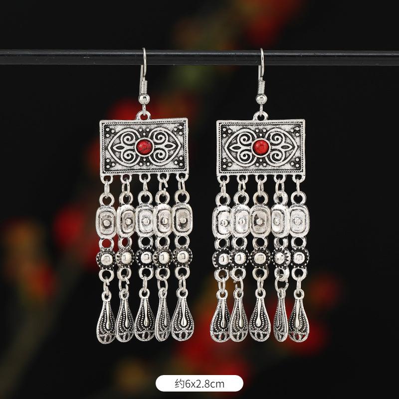 Retro Exotic Ancient Silver Coins Tassel Earrings Women's Long Personalized Earrings Niche Earrings