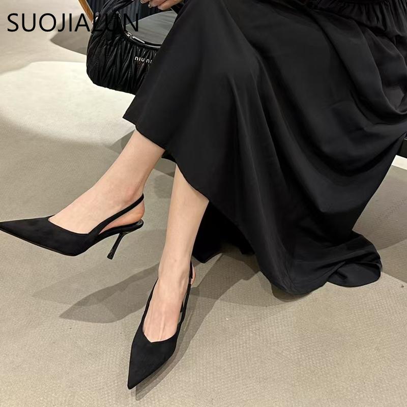 Fashion SUOJIALUN Spring New Brand Pointed Toe Women Sandal Fashion Thin High Heel Outdoor Dress Slingback Shoes Thin High Heel Pumps