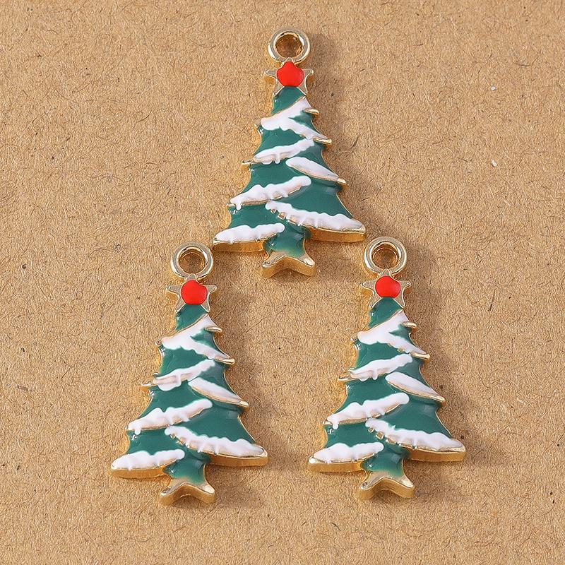 10pcs Enamel Christmas Tree Snowman Pendant Charms for Jewelry Making Christmas Earrings Necklaces DIY Accessories Supplies