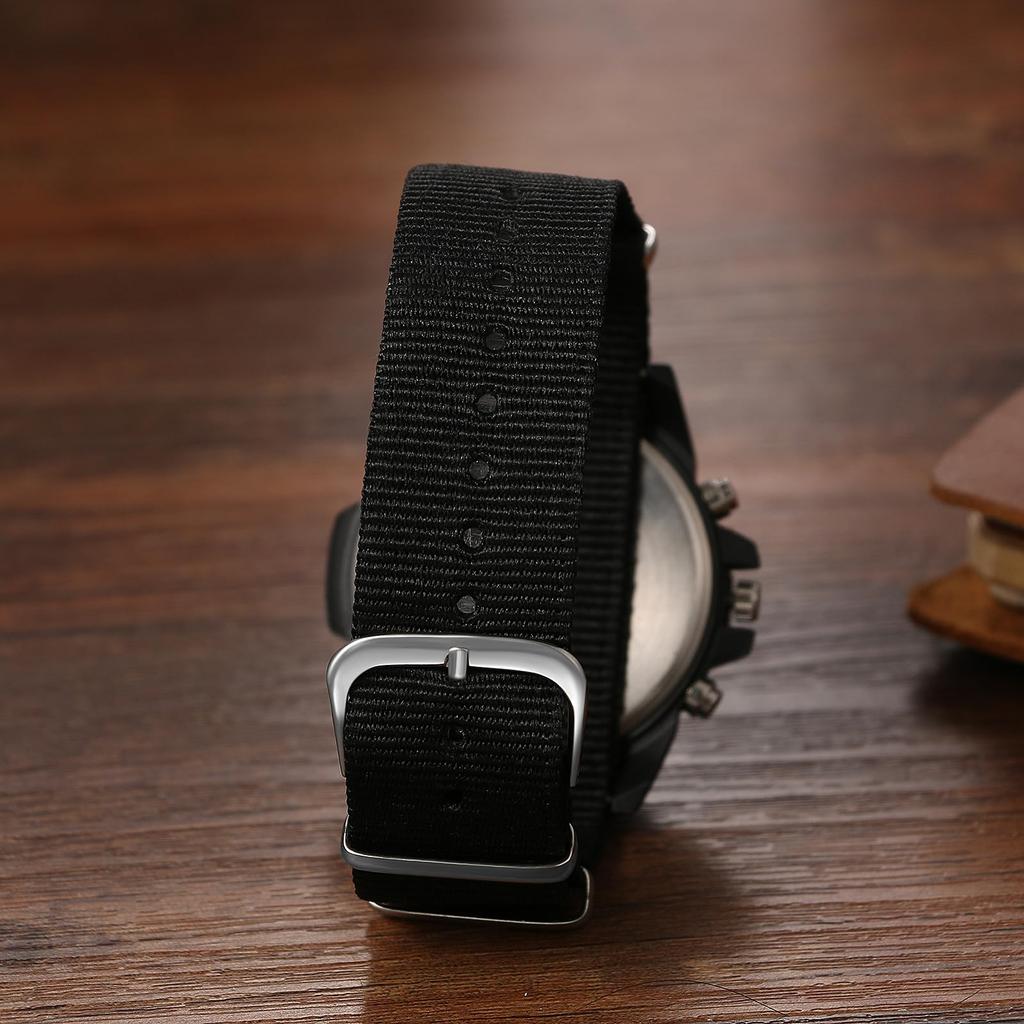 Watch Men Military Nylon Strap Waterproof Luminous Analog Display Calendar Simple Fashion Sports Watch 12/24 Hour Format Quartz Men Fashion Accessory