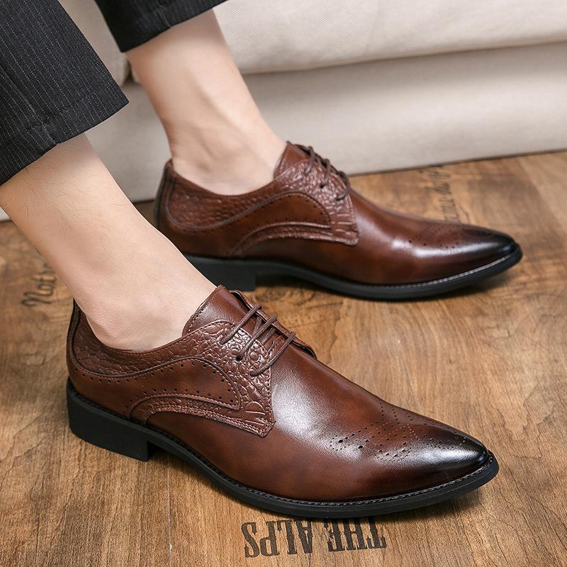 Men's British Style Pointed Toe Leather Brogue Loafers - Formal & Casual Wear