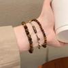 Silver Beads Tiger Eye Stone Beaded Bracelet - Luxurious High-End Retro Handwear for Autumn/Winter Layered Wearing Hand Chain
