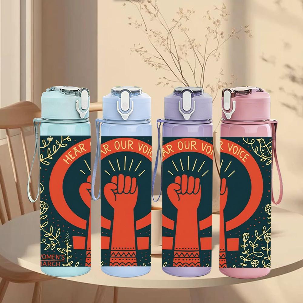 1PC Raised Fist Social Justice Symbol 750ml Color Plastic Sports Water Bottle Leakproof Flip Straw Lid Suitable for Sports Office Home Use