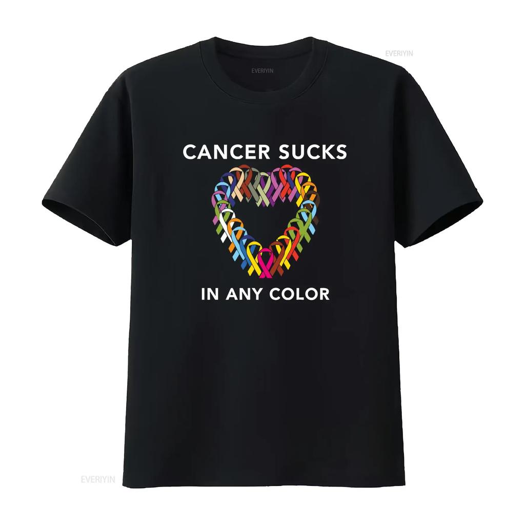 Mens Cancer Sucks Awareness T Shirt with Multicolor Ribbon Design for Breast Prostate Lung Skin Colon Causes vintage Washed