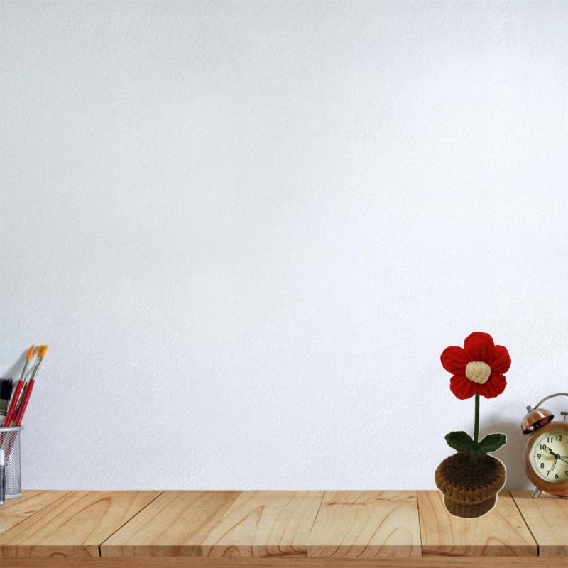 Crochet Heart Shape Flower In Pots Knitted Wool Mini Flower Potted Plant Romantics Ornament for Valentines Day Gift