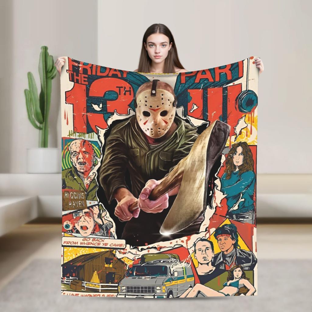 Friday Jason Voorhees 13th Blanket Horror Scary Halloween Flannel Funny Warm Throw Blanket for Bed Sofa Spring/Autumn Office