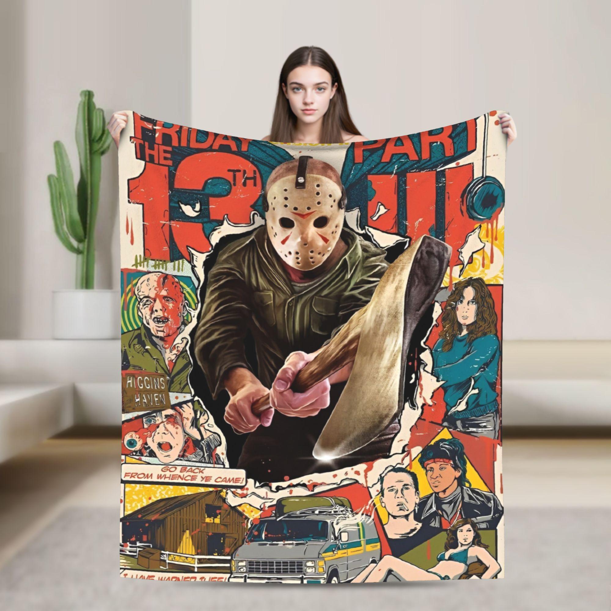

Friday Jason Voorhees 13th Flannel Throw Fashion Blanket Horror Scary Halloween Bedding Throws Knitted Fashion Blanket Travel Thin Breathabl 75x90cm