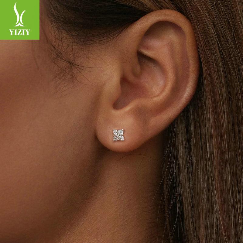 Simple And Shining Mozzarella Diamond Lucky Stud Earrings For Women, Daily Commuting Versatile S925 Sterling Silver Stud Earrings.