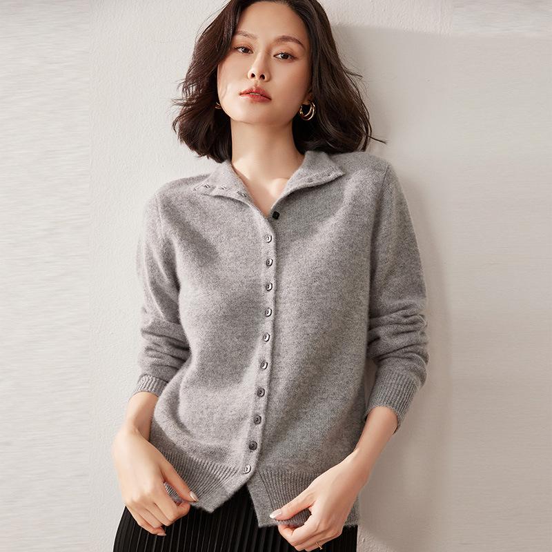 Lekasha Red Cashmere Stand Collar Two-Wear Soft Knit Cardigan for Autumn/Winter
