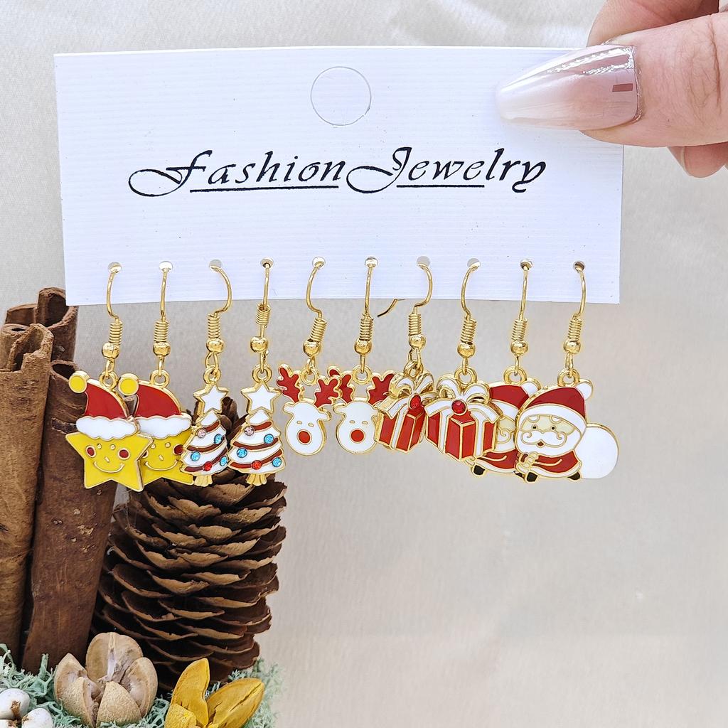 5Pairs Christmas Mixed Earrings Set for Women Santa Claus Xmas Tree Snowflake Elk Snowman Hook Stud Earring Girl Party Jewelry