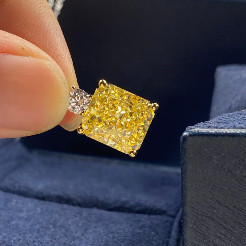 5 Carat Yellow Simulated Diamond Necklace for Women - S925 Silver Rectangle Pendant on Clavicle Chain