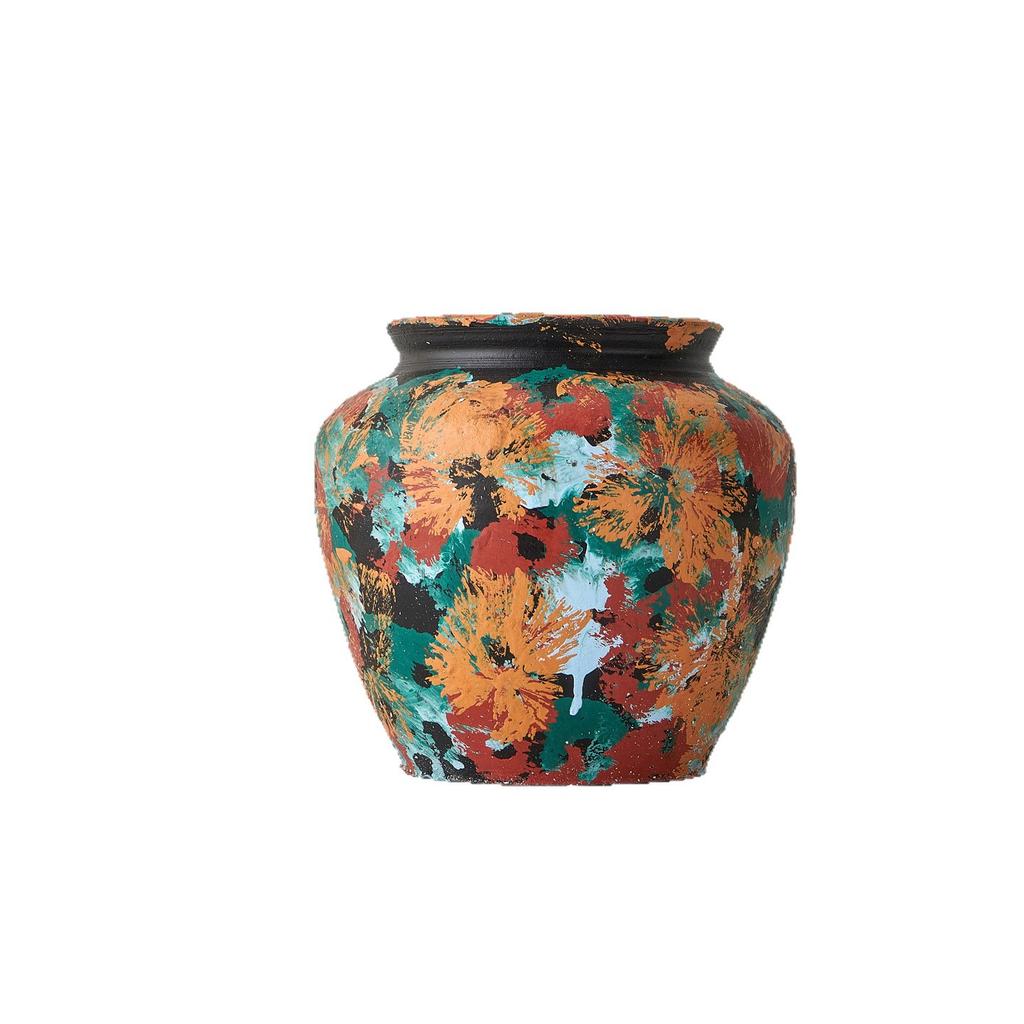 Retro Oil Painting Hand-painted Flower Pot Ceramic Vase Coarse Pottery Retro Flowerpot Flower Arrangement Home Decoration