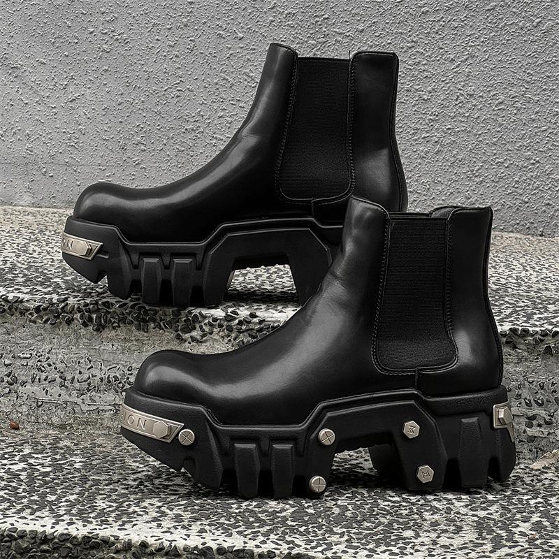 3639 Catwalk Bulldozer Martin Boots Thick Sole Heightening Fashion Short Boots Metal Rivet Couple Locomotive Boots