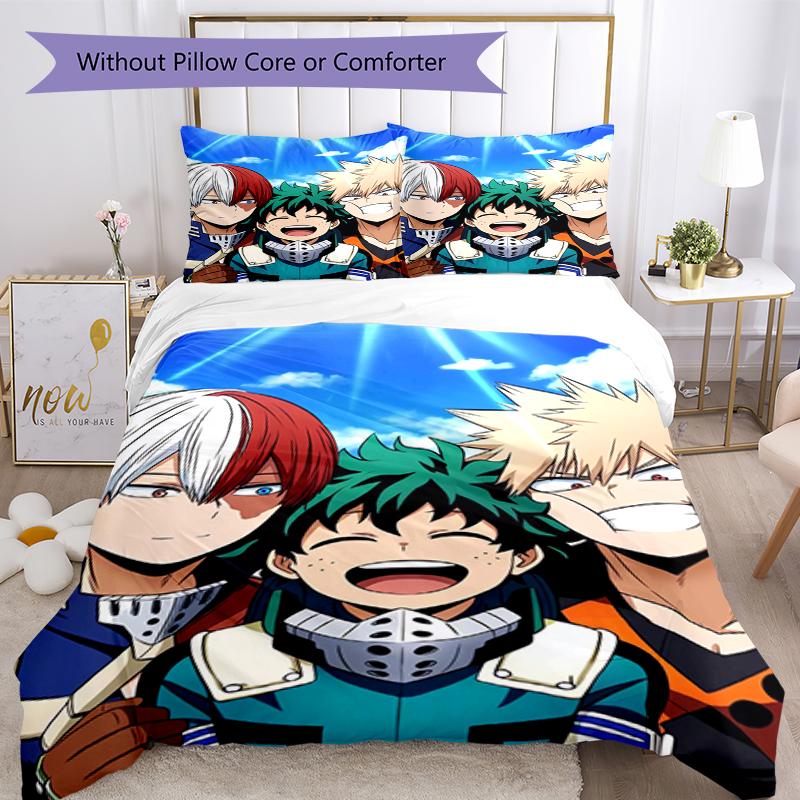 3pcs My Hero Academia Bedding Set Duvet Cover Closure Includes 1 Duvet Cover & 2 Pillowcases, Soft and Comfortable for All Seasons.