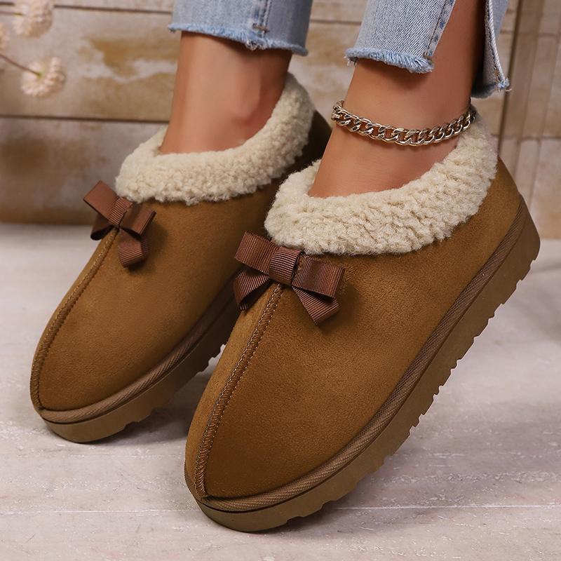 Fashion Vintage Bowknot Platform Cotton Shoes Women Plus Size 36-43 Non Slip Snow Boots Woman Warm Comfortable Short Plush Ankle Boots