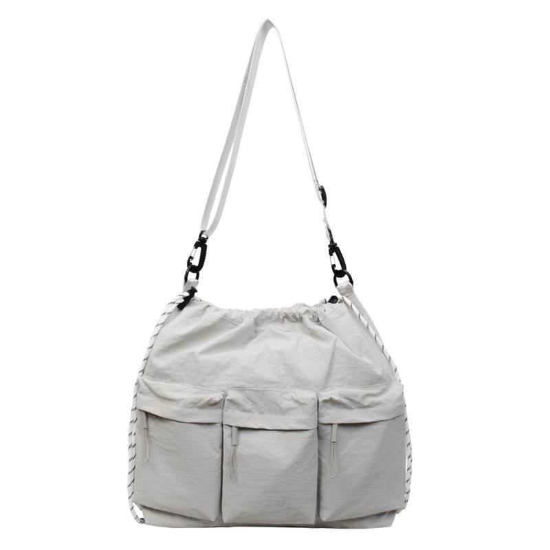 Large Capacity Drawstring Bag Women's Tote Bag Solid Color Shoulder Bag