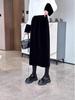 Women's Black Gold Velvet High Waist Slit Skirt - Elegant Mid-Length Tube for Spring/Autumn 2026