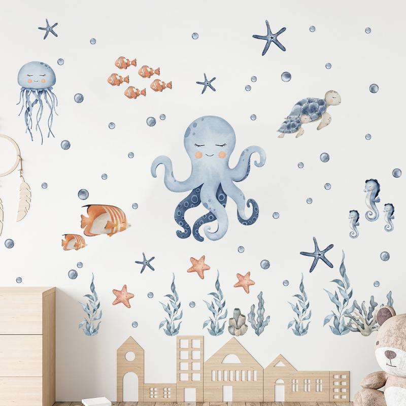 1Pc Cartoon Octopus Marine Animal Furniture Wall Sticker For Bedroom Living Room Decor Nursery Home Decoration Wall Decals