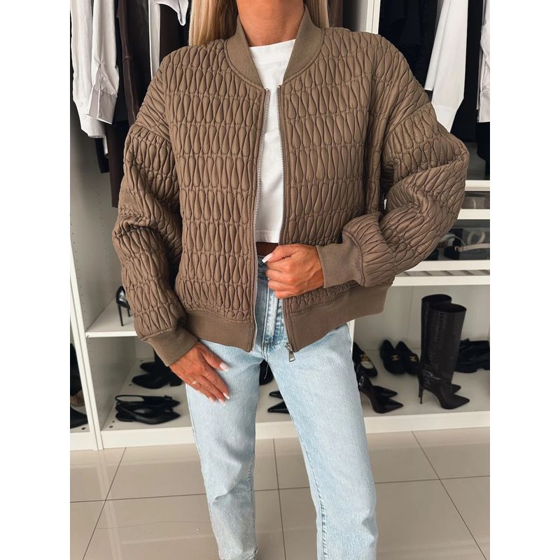 Autumn New Women clothes Western Style Solid Embroidered Short Zipper Clip Thin Gram Cotton-padded jacket High Waist Zip-up Top