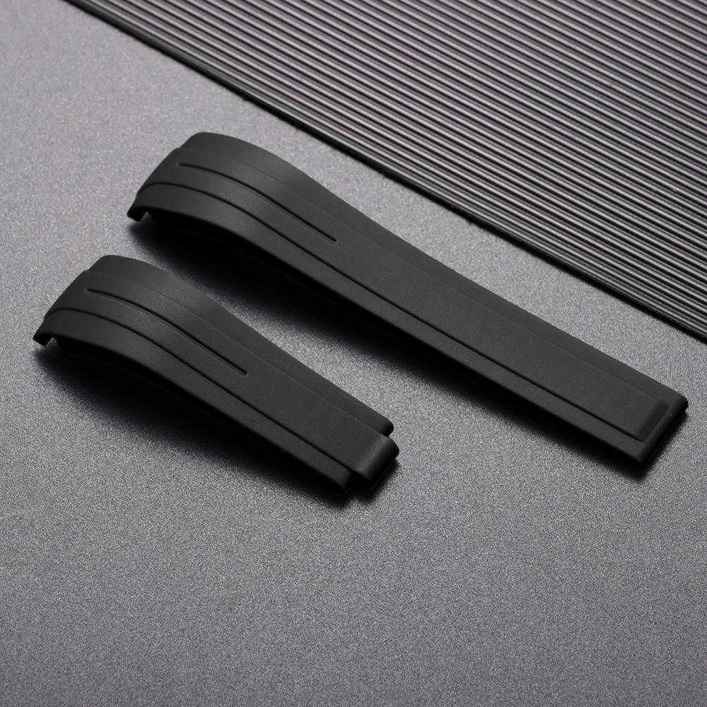 20 21 22mm Měkký silikonový řemínek Zakřivený gumový řemínek na hodinky pro Rolex Muži Ženy Sportovní náramek Skládací přezka Řemínek na zápěstí